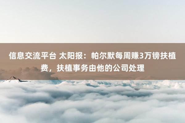 信息交流平台 太阳报：帕尔默每周赚3万镑扶植费，扶植事务由他的公司处理