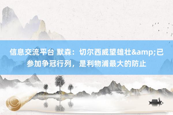 信息交流平台 默森：切尔西威望雄壮&已参加争冠行列，是利物浦最大的防止