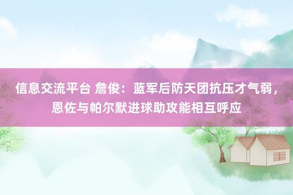 信息交流平台 詹俊：蓝军后防天团抗压才气弱，恩佐与帕尔默进球助攻能相互呼应